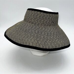 Bijoux Terner Roll up Packable Travel Sun Hat Straw Black Visor Beach Vacation